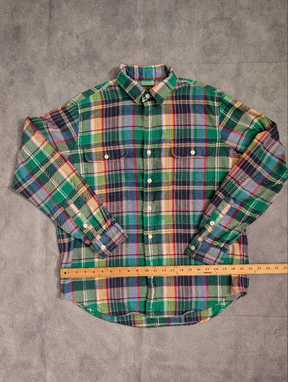 Polo Ralph Lauren Classic Fit Green Plaid Flannel Workshirt Size L Men's